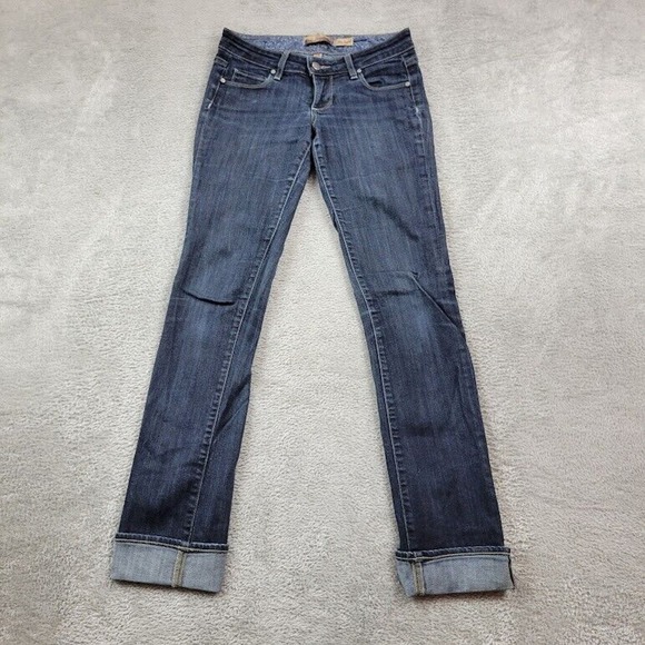 Paige Jeans Womens 27X30 Blue Straight Low Rise Dark Wash‎ Stretch Denim - Picture 1 of 14
